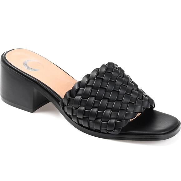 Journee Women Fylicia Block Heel Woven Slide Sandals Size US 11M Black - Picture 1 of 7